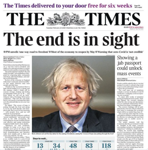 英國首相公布最新解除封鎖限制計(jì)劃：學(xué)校預(yù)計(jì)將于3月8日重新開學(xué)